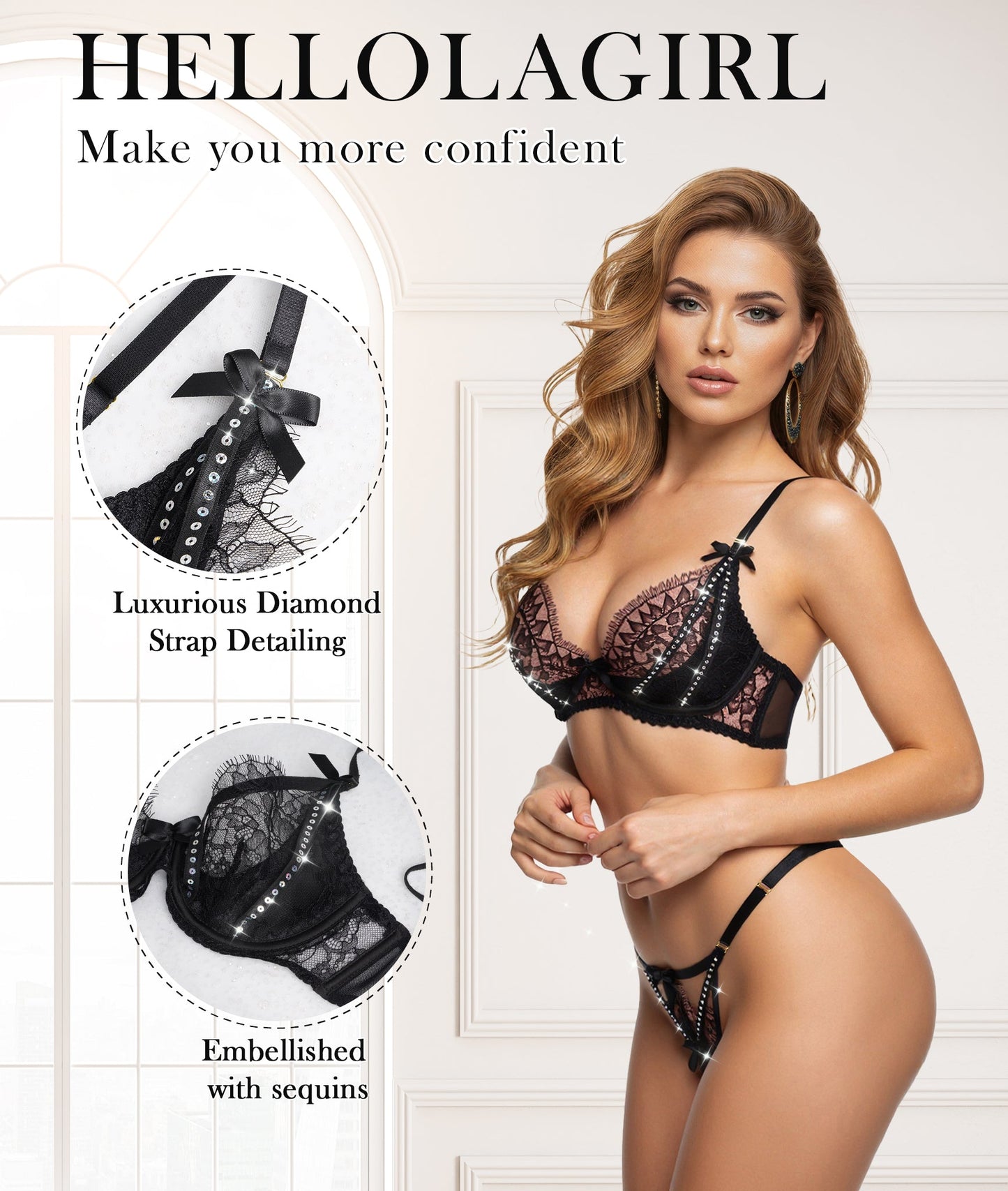 Midnight Noir Sparkle Lace Lingerie Set