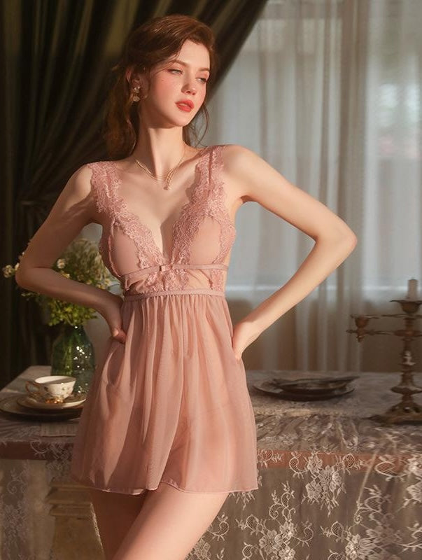 Emma Sheer Lace 2 Piece Babydoll Set