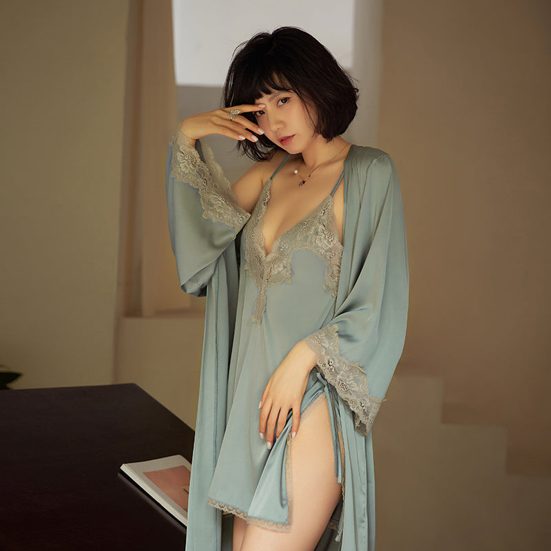 Madeline 3 Piece Satin & Lace Lingerie Set