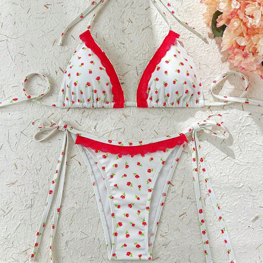 Ladies Halter Triangle Bikini Swimsuit Two Piece Sets Summer Island Beach Vacation Casual