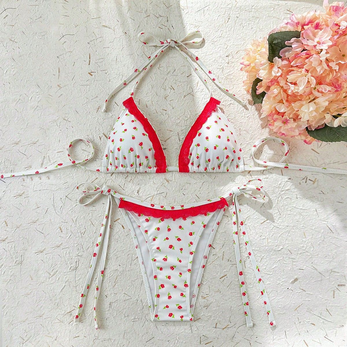 Ladies Halter Triangle Bikini Swimsuit Two Piece Sets Summer Island Beach Vacation Casual