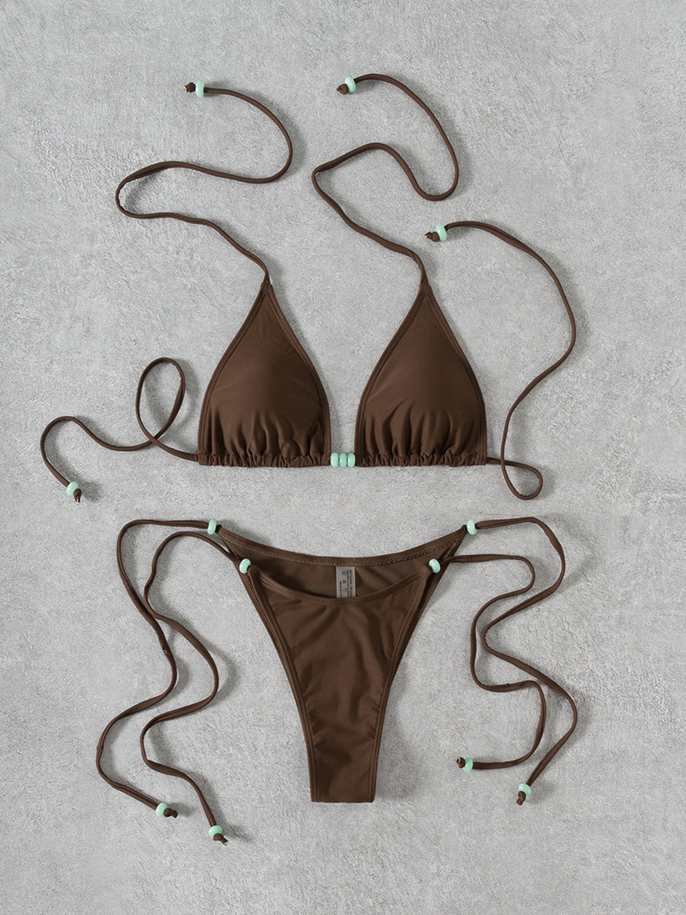 Bikini Solid Color Beaded Lace up Sexy Split Bikini Swimsuit Swimwear Women