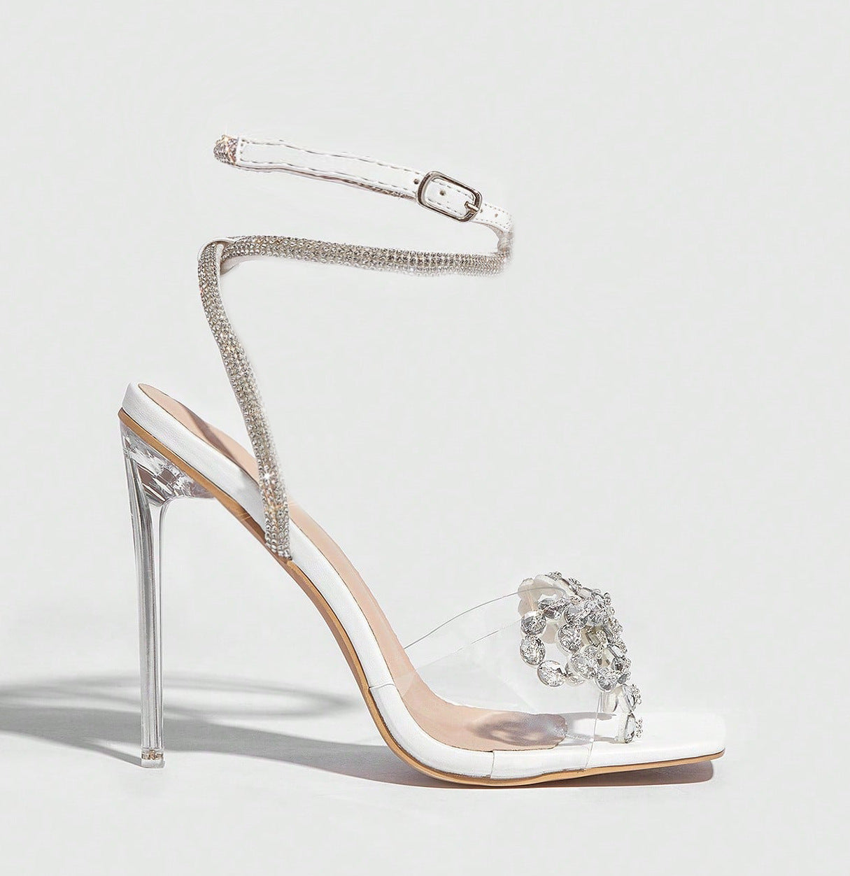 High Heel Sandals Women Heels Rhinestone Bow 11cm Stiletto Heel Square Toe Rhinestone Clear Heel Women