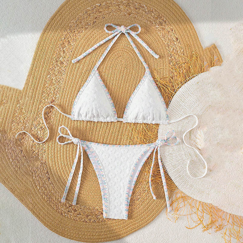 Solid Color Tied Bikini Split Swimsuit Women Beach Swimsuit Bikini