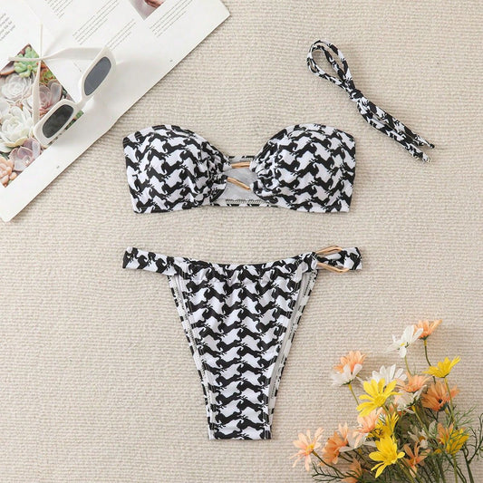 Swimwear Black White Bikini Sexy Tube Top Bikini Lady Simple Split Swimsuit