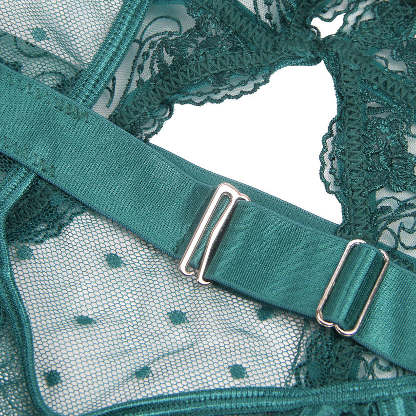 Embroidered Lace Hollow Cut Teddy Lingerie