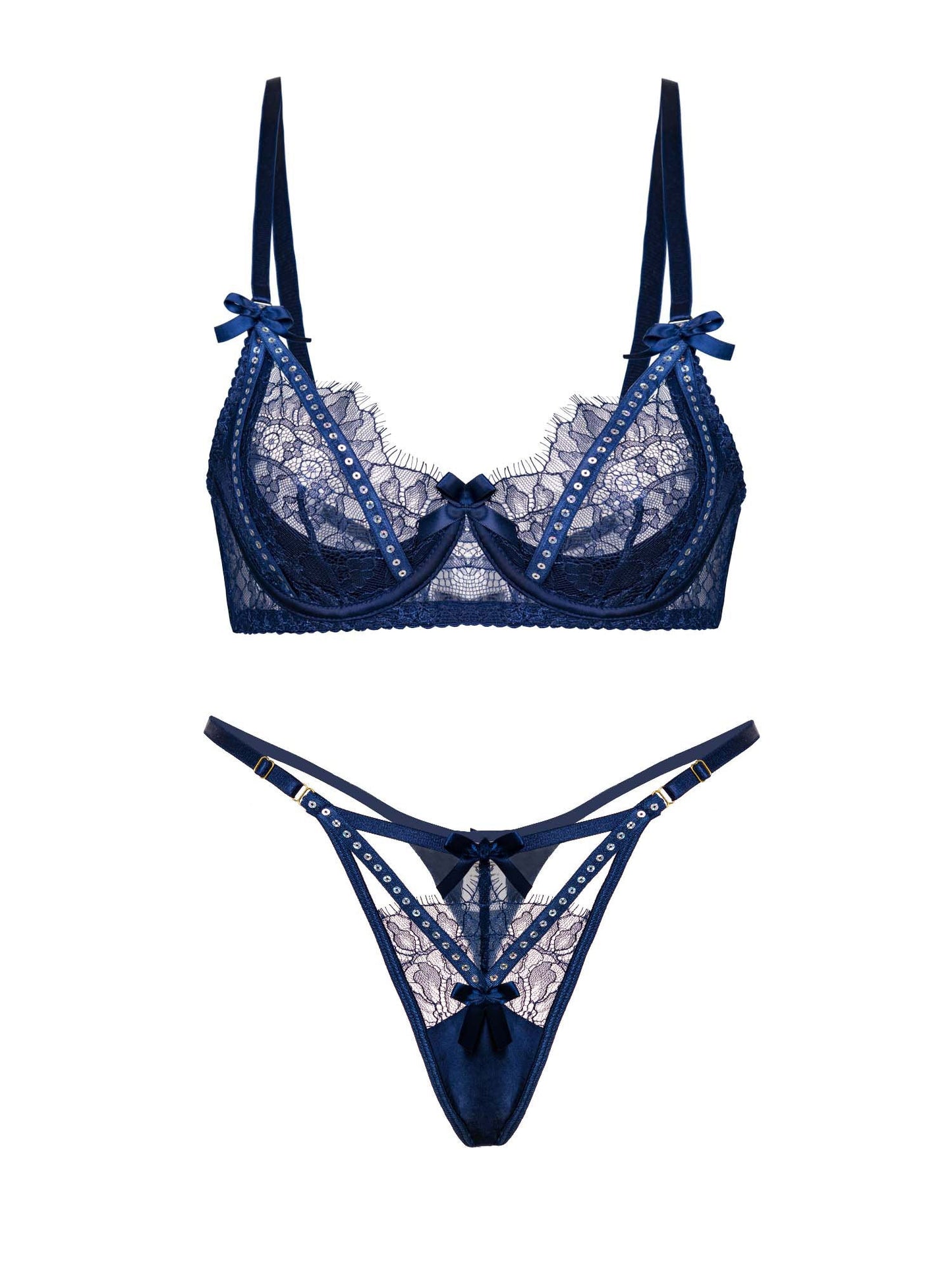 Midnight Sapphire Sparkle Lace Lingerie Set