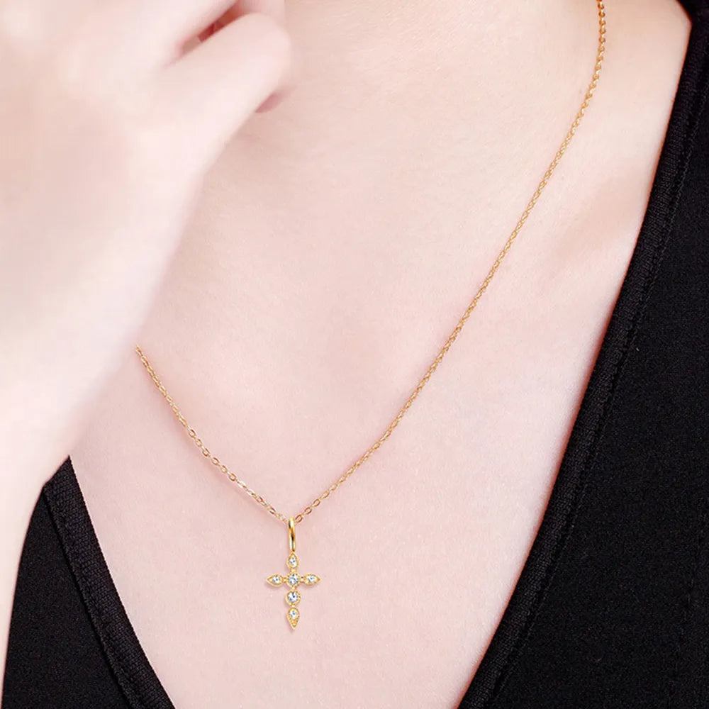 Sterling Silver Moissanite Cross Pendant Necklace - alternate necklace view