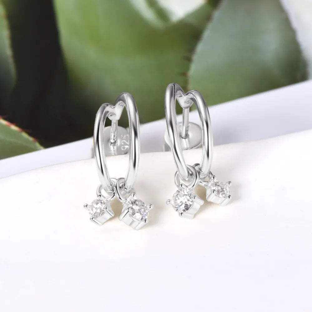 Sterling Silver Moissanite C-Hoop Earrings - alternate earring view