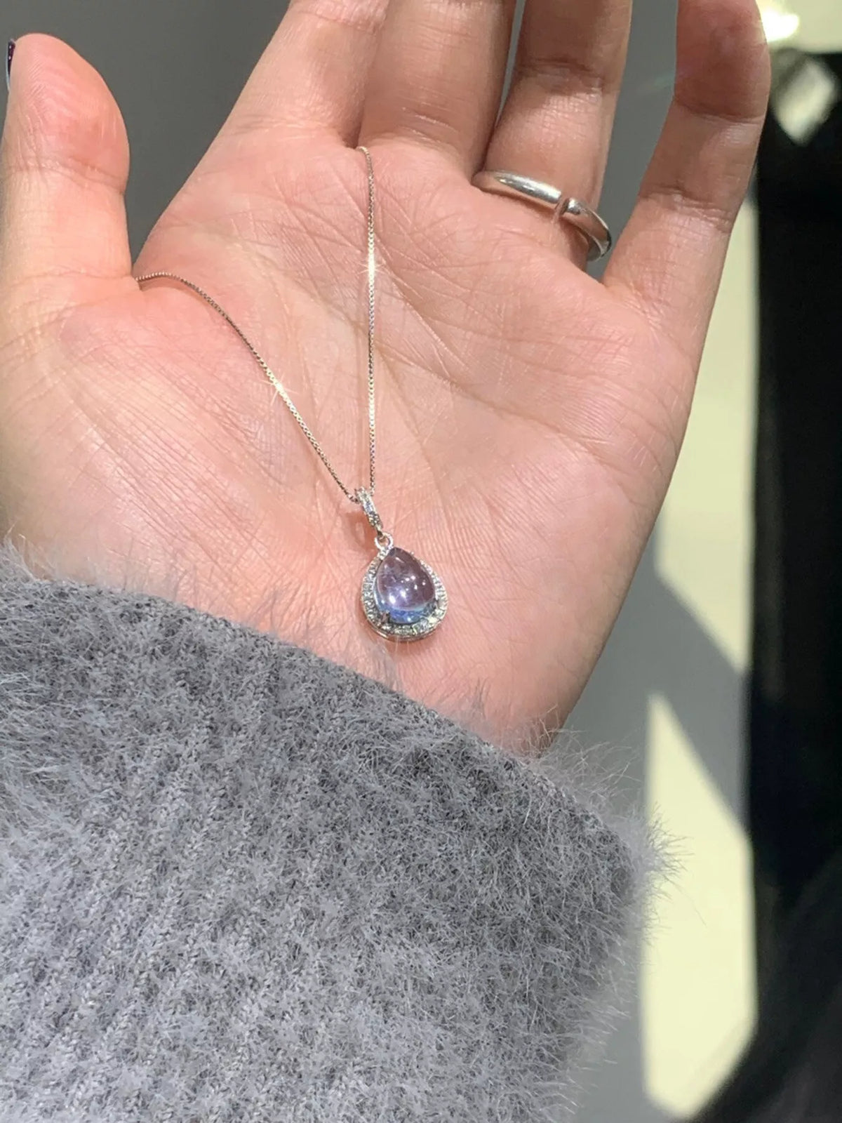 Crystal Teardrop Pendant Necklace - alternate necklace view