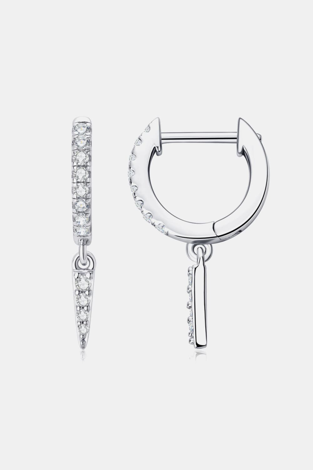 Moissanite Sterling Silver Huggie Drop Earrings in Silver - women's huggie earrings