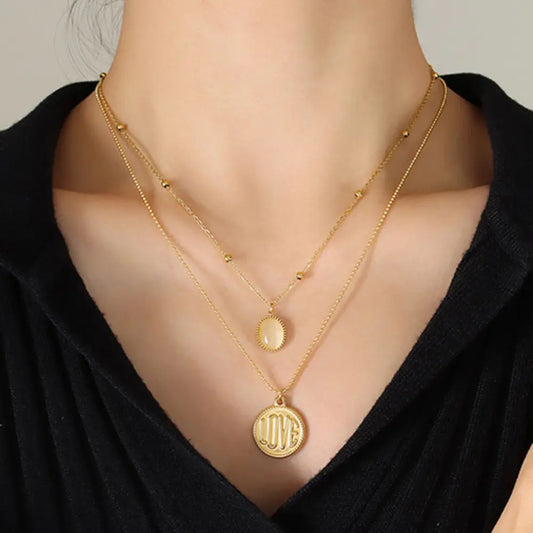 Titanium Steel Double-Layered Necklace in Gold - women's layered necklace