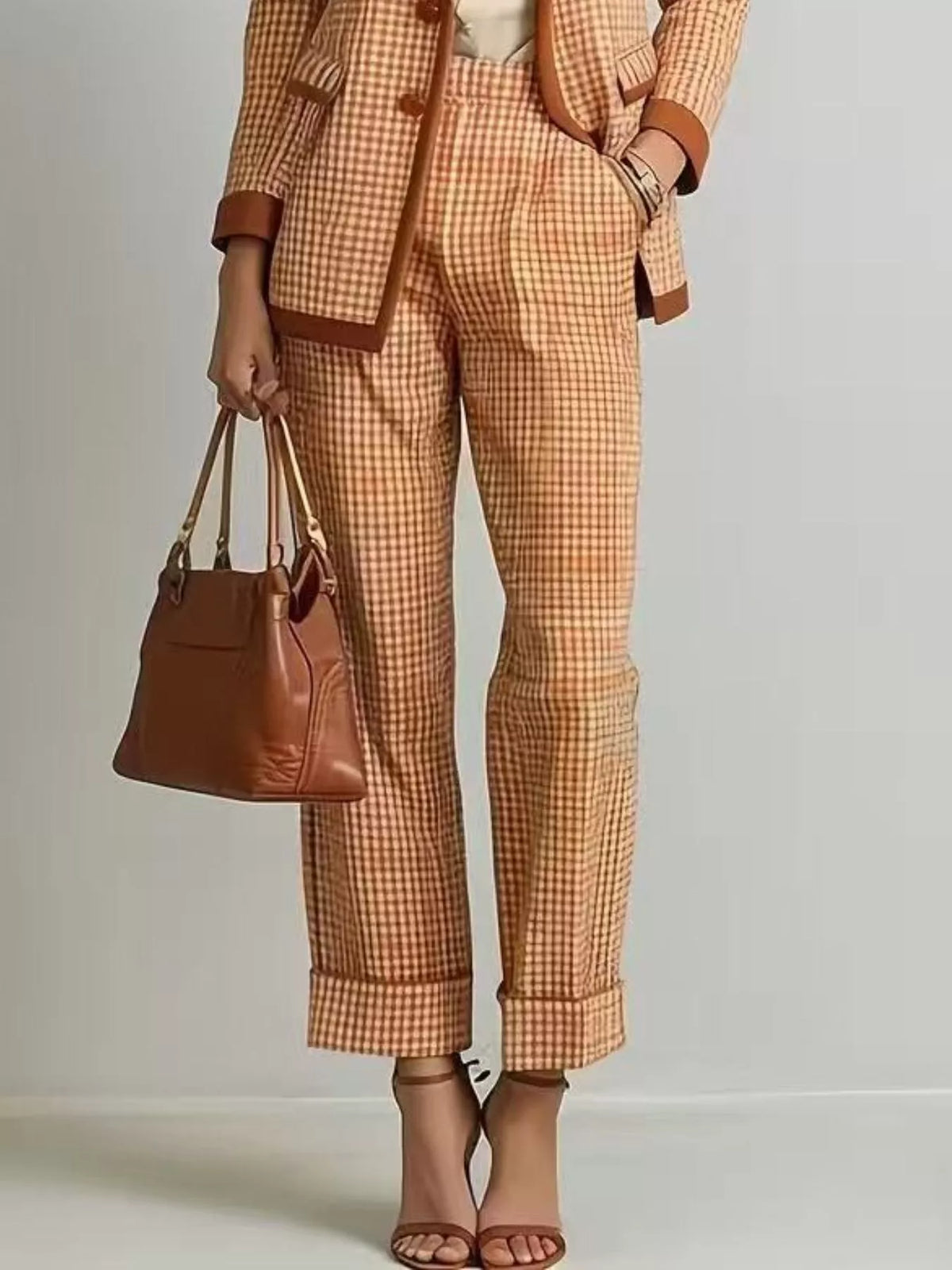 Plaid Blazer and Pants Suit Set in Green - Blossom's
