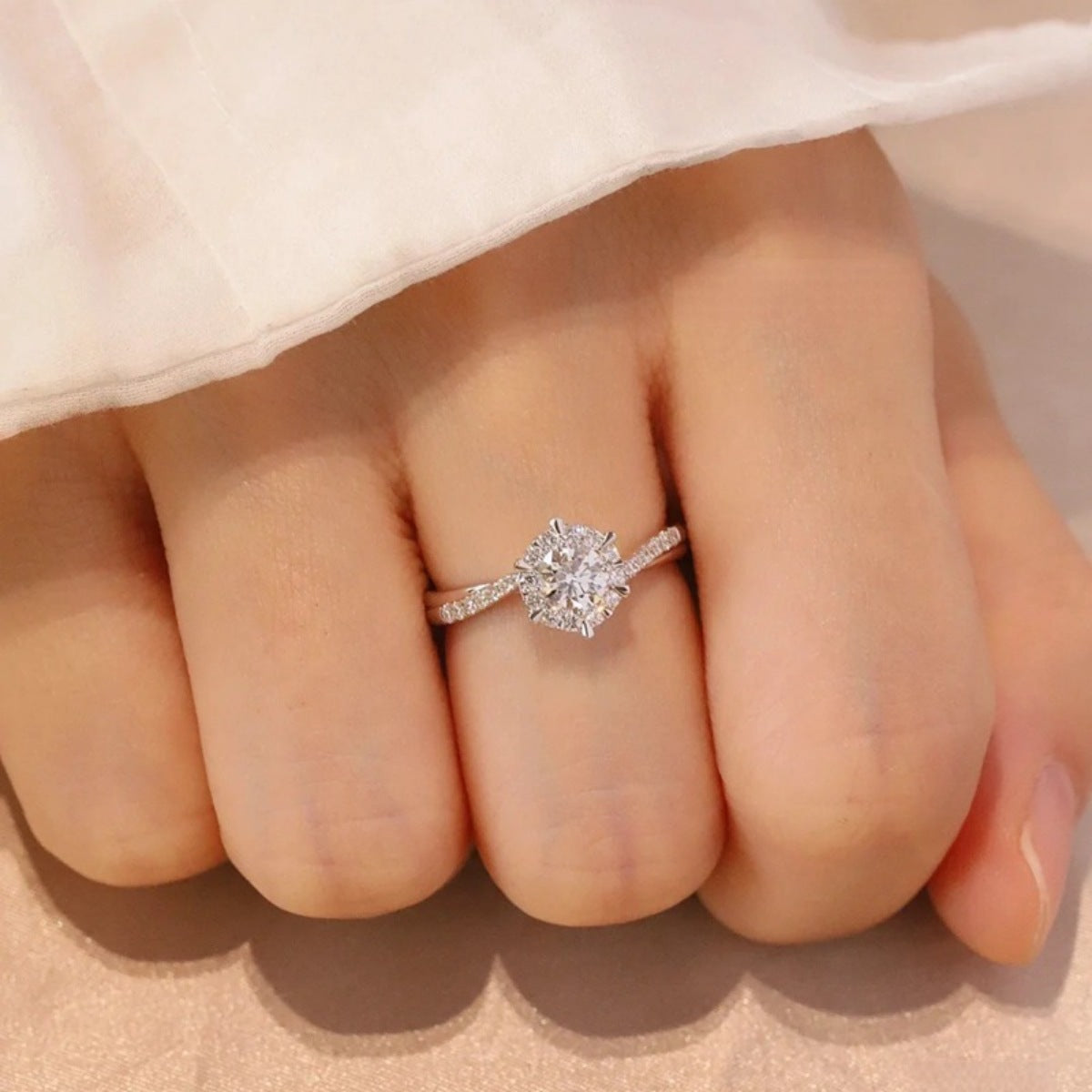 1 Carat Moissanite Sterling Silver Ring in Silver - women's ring