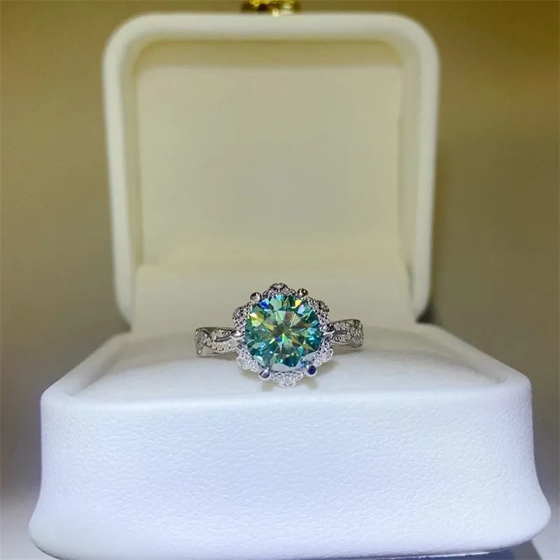 2 Carat Moissanite Sterling Silver Ring in Silver - women's ring