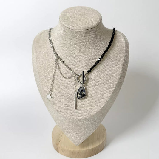Gothic Punk Star Charm Toggle Necklace in Black - women's necklace