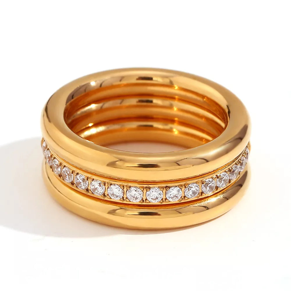 Stainless Steel Zircon Ring 3 Piece Set - alternate ring view
