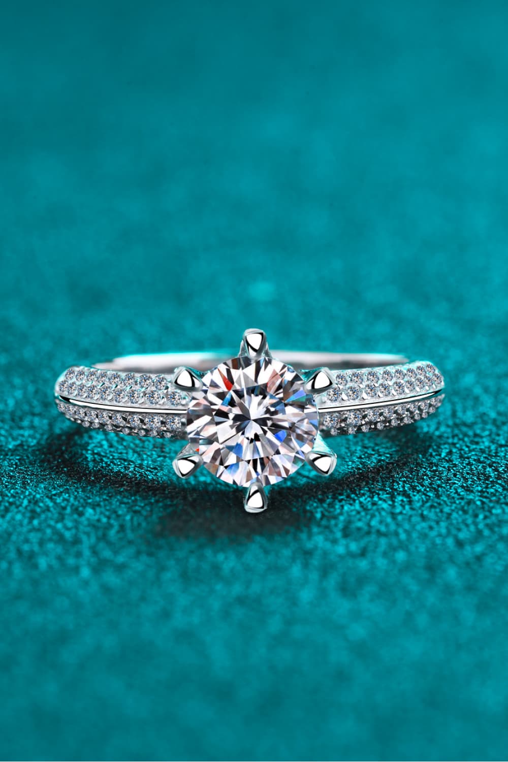 2 Carat Moissanite Sterling Silver Side Stone Ring in Silver - women's side-stone ring