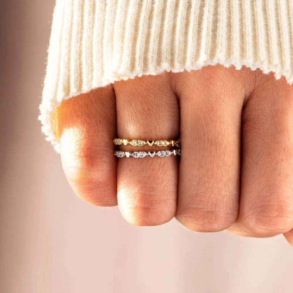 Sterling Silver Inlaid Zircon Ring in Silver - women's ring