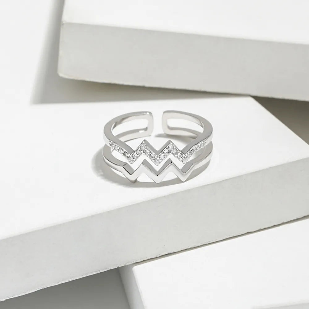 Wave Shape Inlaid Zircon Open Ring in Rose Gold - women's open ring