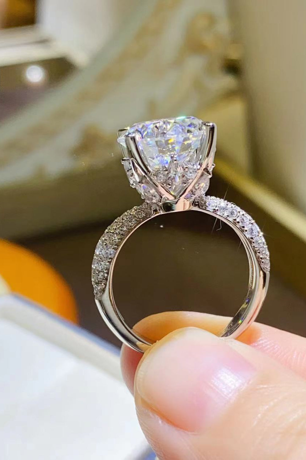 5 Carat Moissanite Sterling Silver Ring in Silver - women's ring