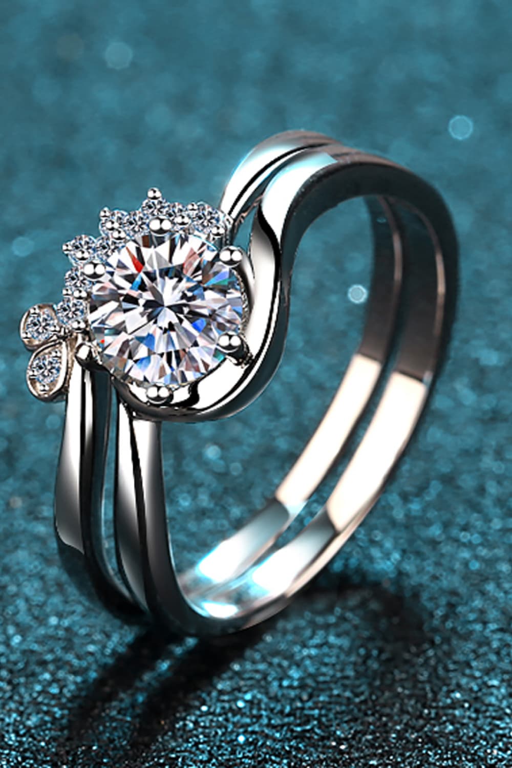 Moissanite Rhodium-Plated Two-Piece Ring Set in Silver - women's ring