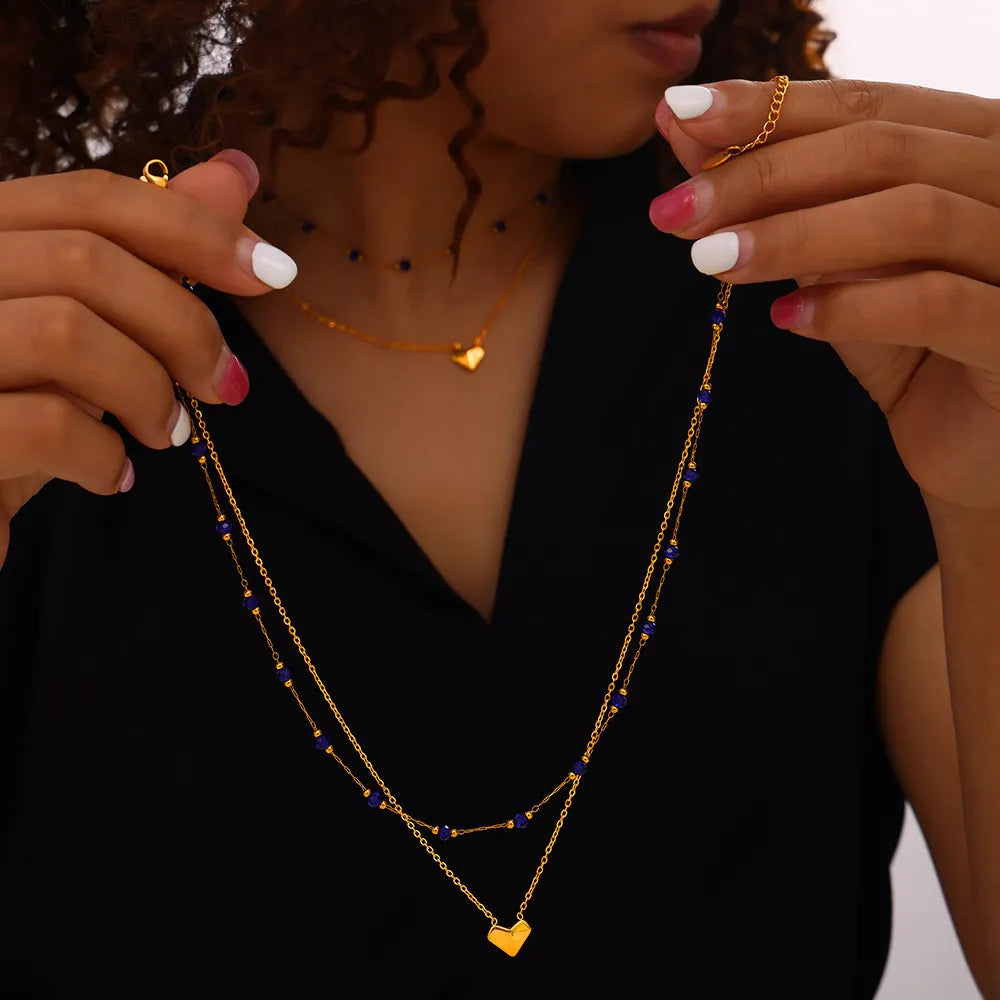 Titanium Steel Section Crystal Double-Layered Necklace - alternate necklace view