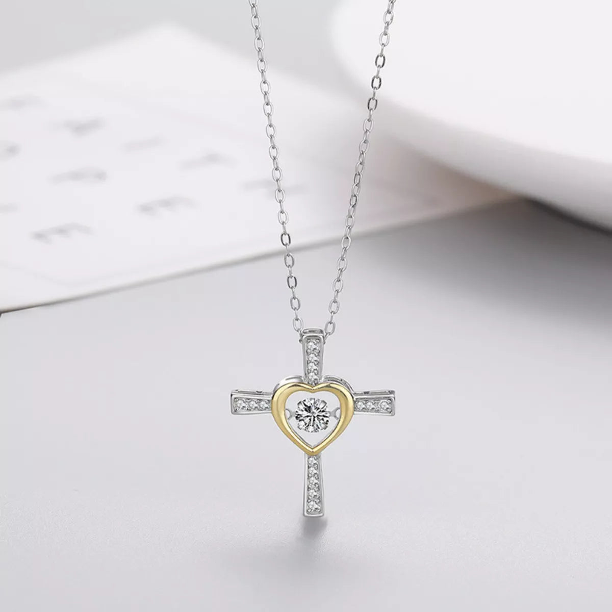 Sterling Silver Heart Cross Necklace - alternate necklace view