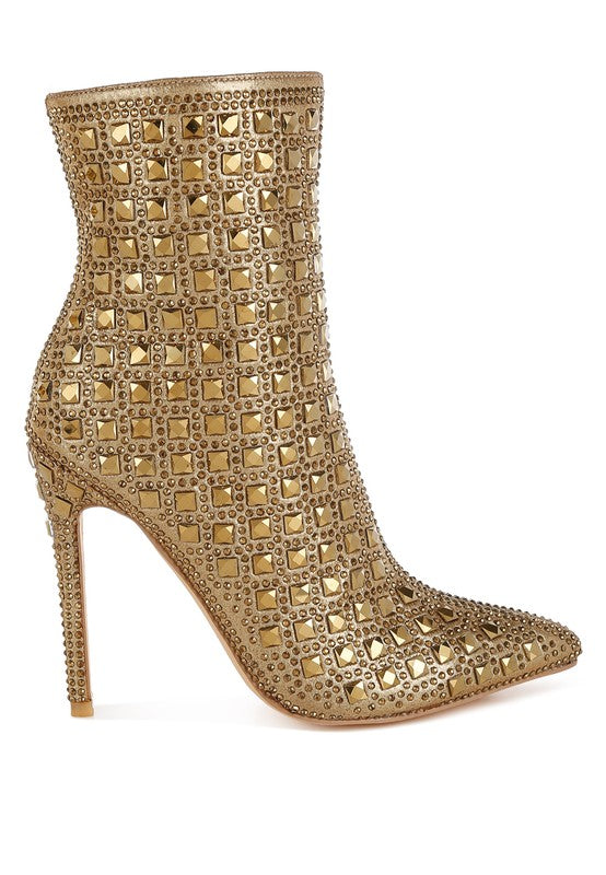 Pointed Rhinestones Stiletto Boots