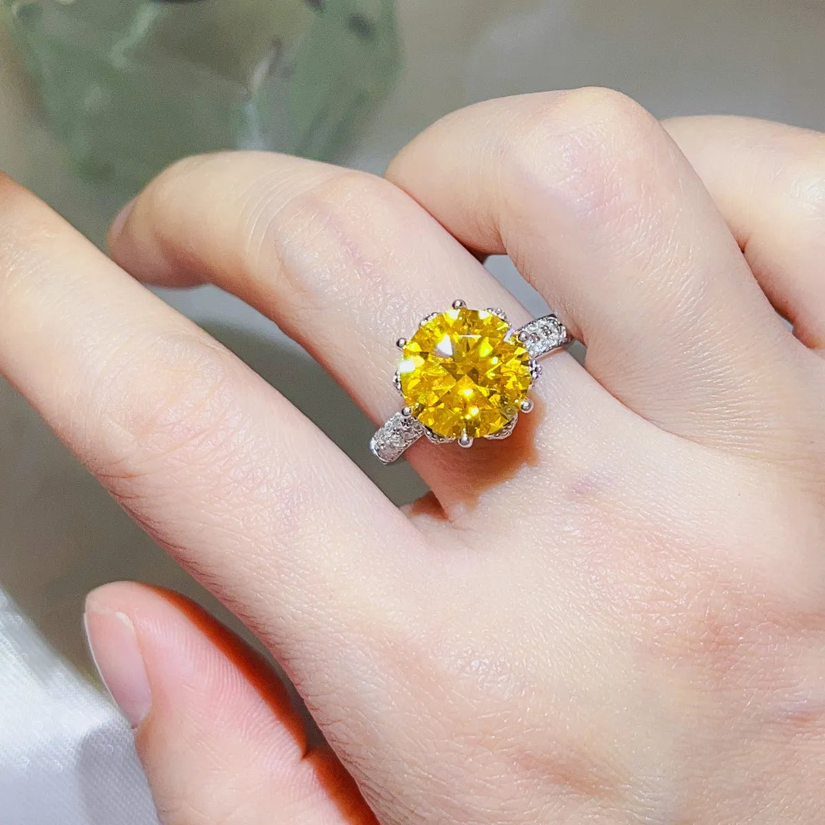 5 Carat Moissanite Sterling Silver Ring in Yellow - women's ring
