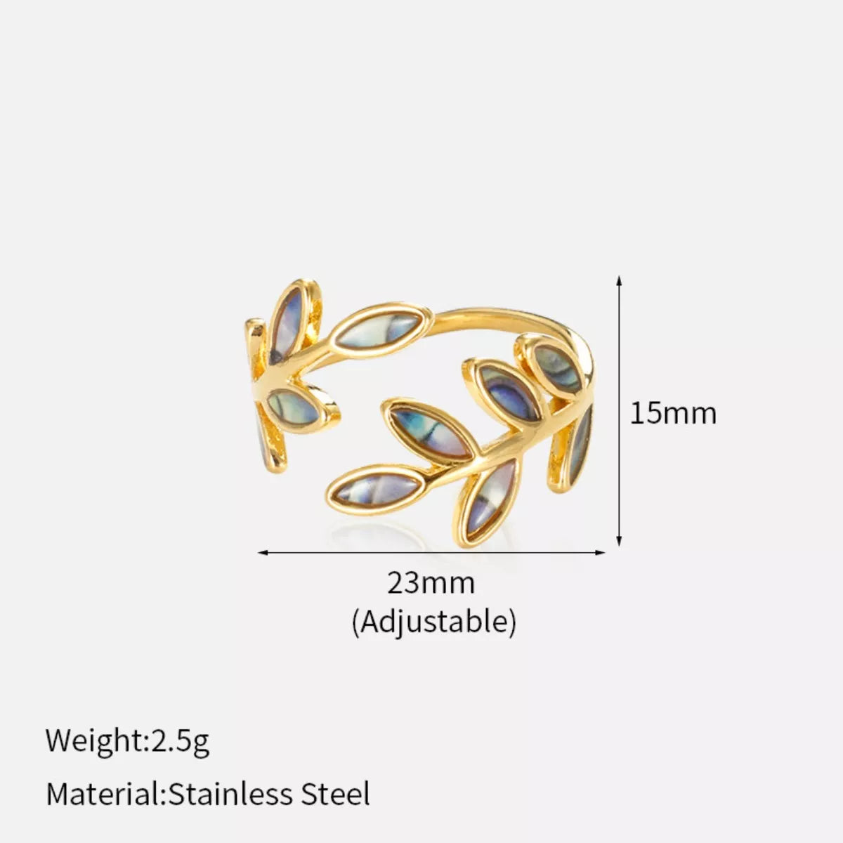18K Gold-Plated Resin Leaf Bypass Ring - alternate ring view