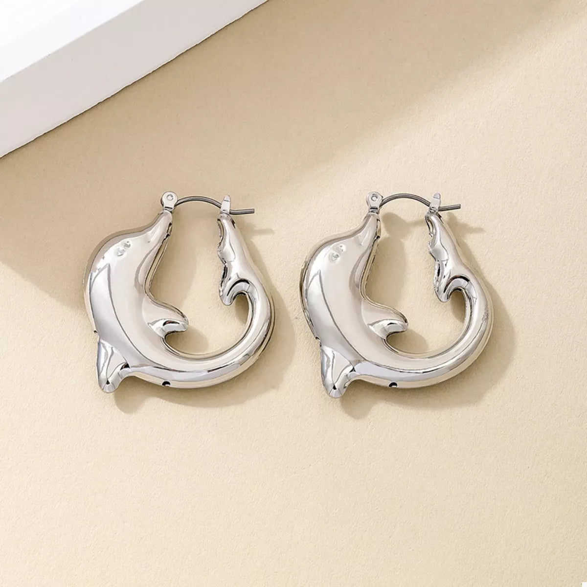 18K Gold-Plated Dolphin Hoop Earrings - alternate earring view
