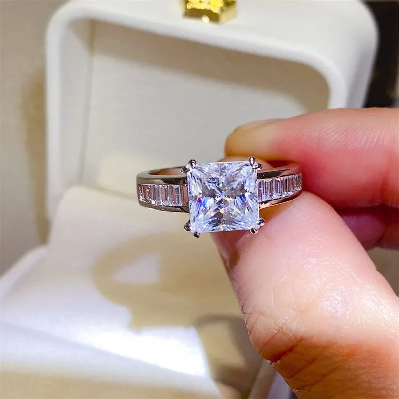 3 Carat Moissanite Sterling Silver Square Shape Ring in Silver - women's ring
