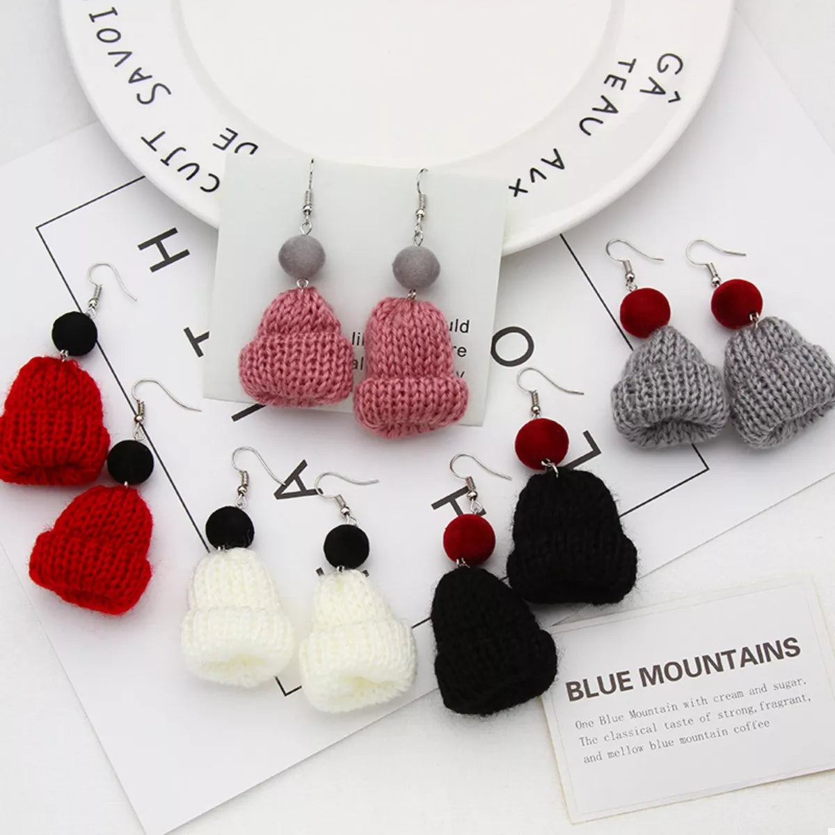 Christmas Knitted Beanie Earrings in Dusty Pink - women's earrings