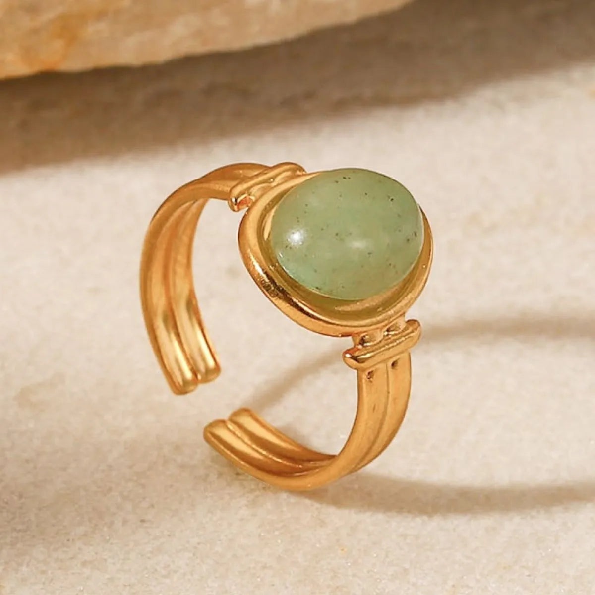 Vintage Natural Stone Gold-Plated Adjustable Ring - alternate ring view