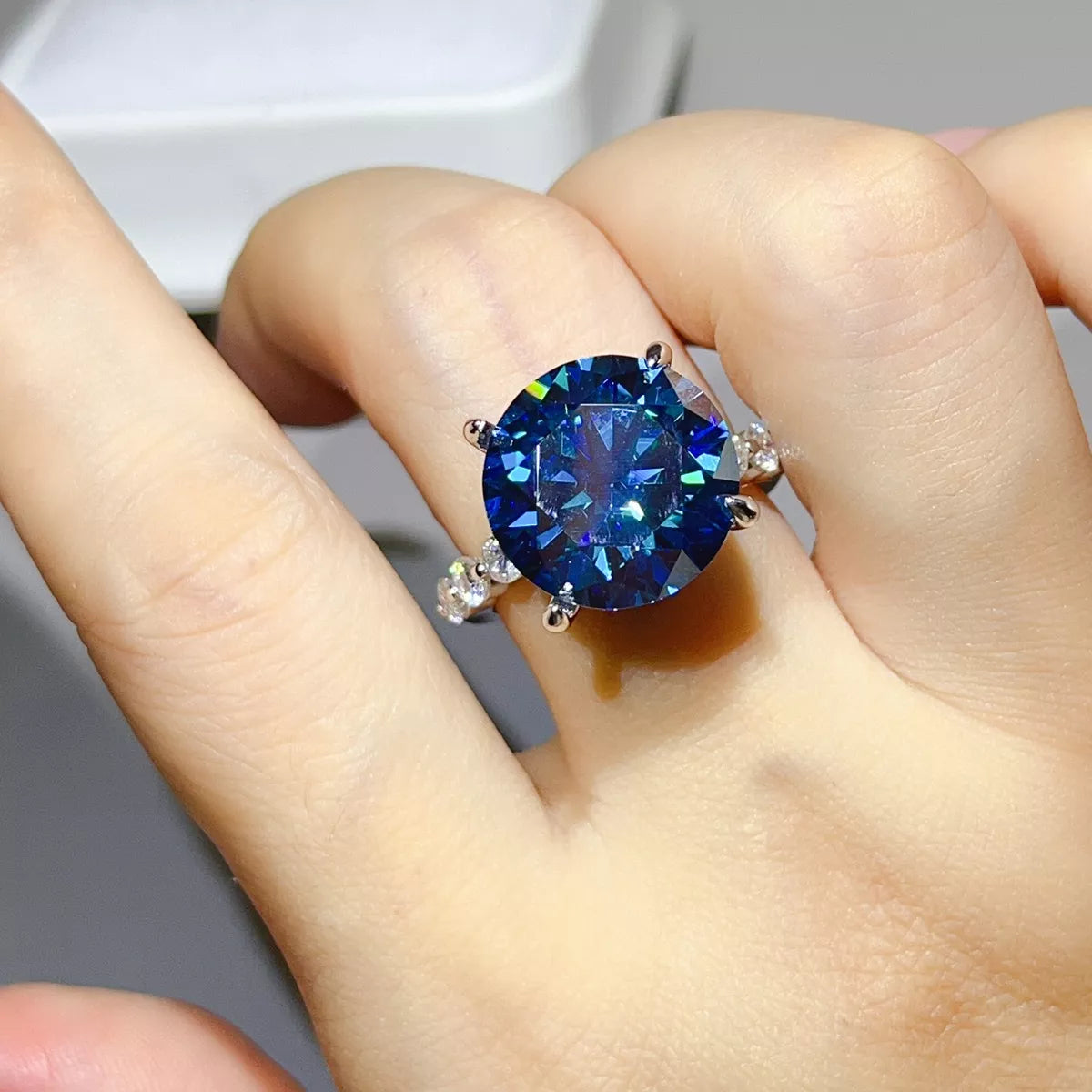 10 Carat Sterling Silver Moissanite Ring in Cerulean - women's ring