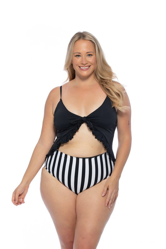 Black Striped Swimwear