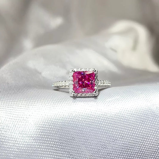 2 Carat Sterling Silver Moissanite Ring in Pink - women's ring