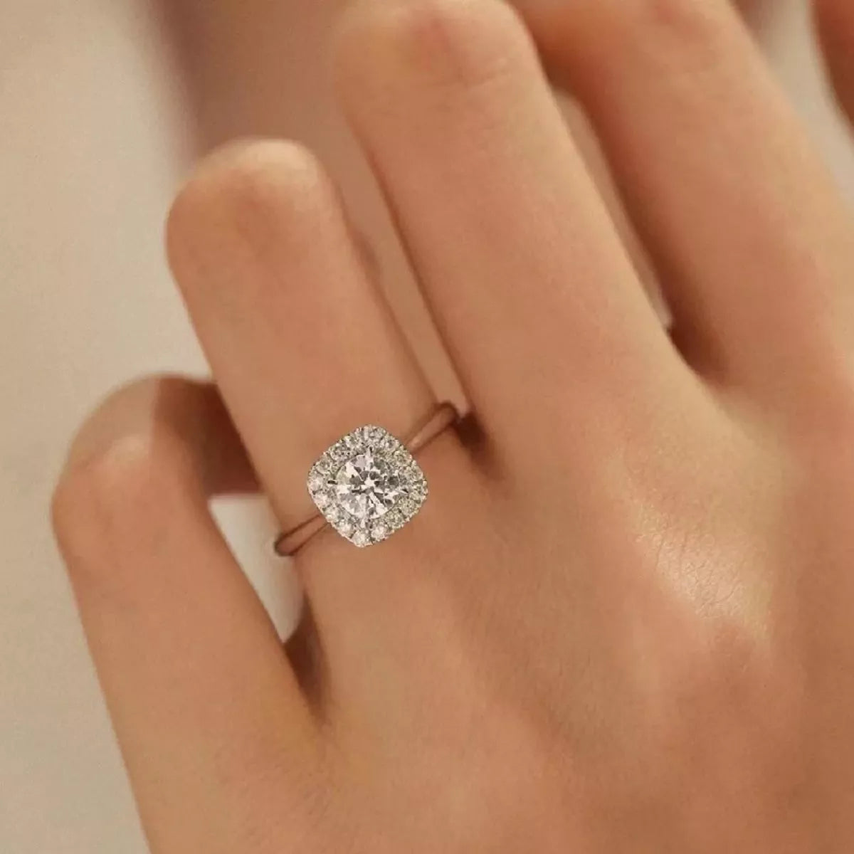 1 Carat Sterling Silver Moissanite Square Ring - alternate ring view