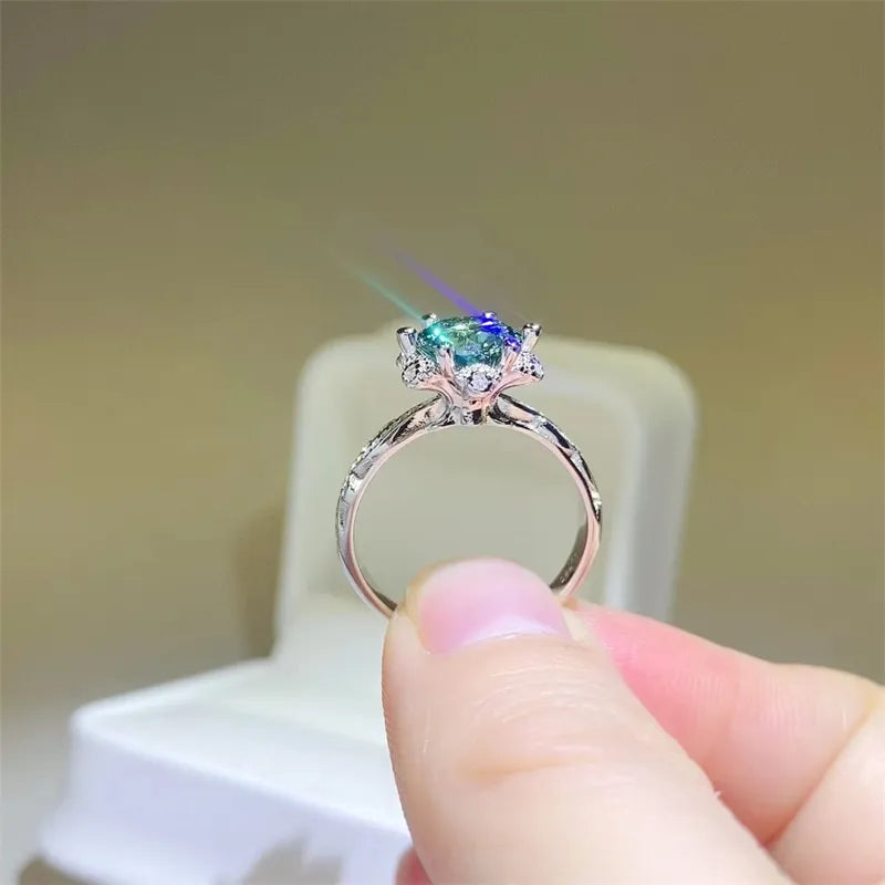 2 Carat Moissanite Sterling Silver Ring in Silver - women's ring