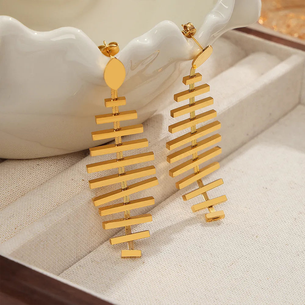 Titanium Steel Fishbone Shape Earrings in Gold - women's earrings