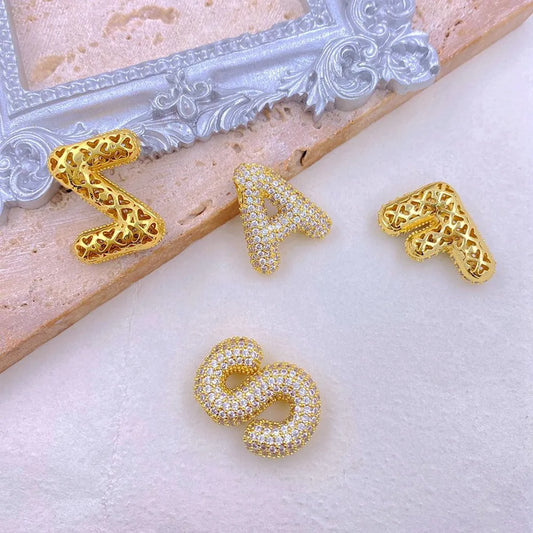 Inlaid Zircon Bubble Initial Necklace in Style B - women's necklace