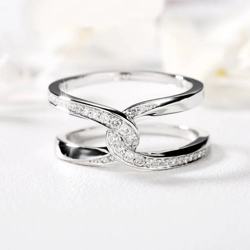 Twisted Inlaid Zircon Double-layered Ring in Silver - women's ring