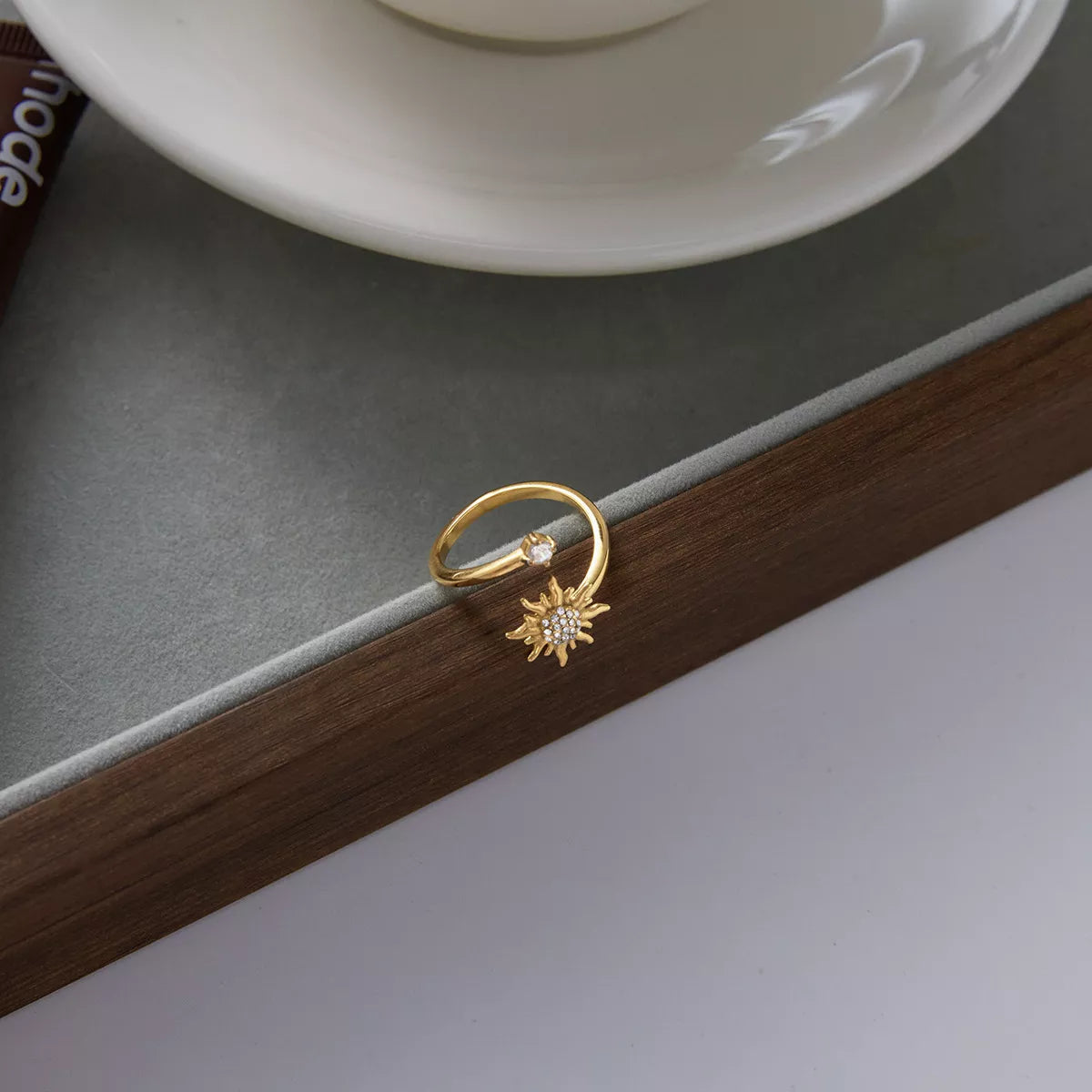18K Gold-Plated Zircon Sun Bypass Ring - alternate ring view