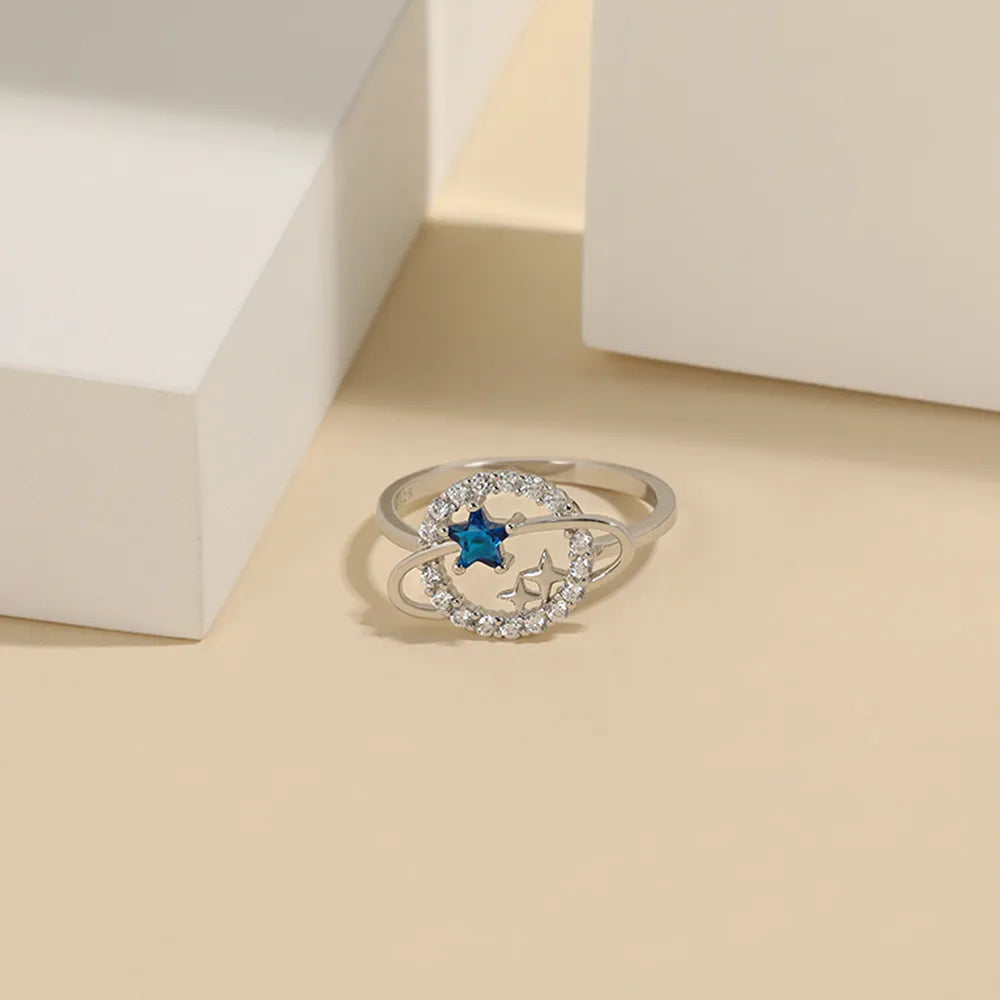 Planet Shape Inlaid Zircon Sterling Silver Ring in Silver - women's ring