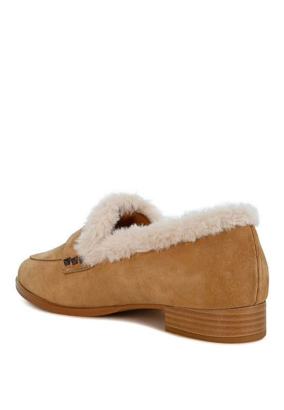 Fur Trim Suede Loafers