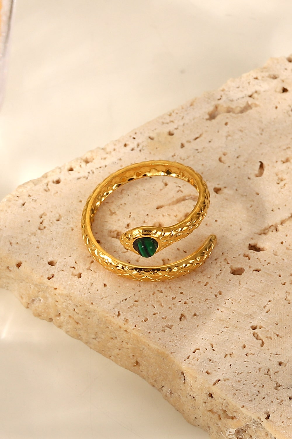 Snake Charmer Malachite Snake-Shaped Bypass Ring - alternate ring view