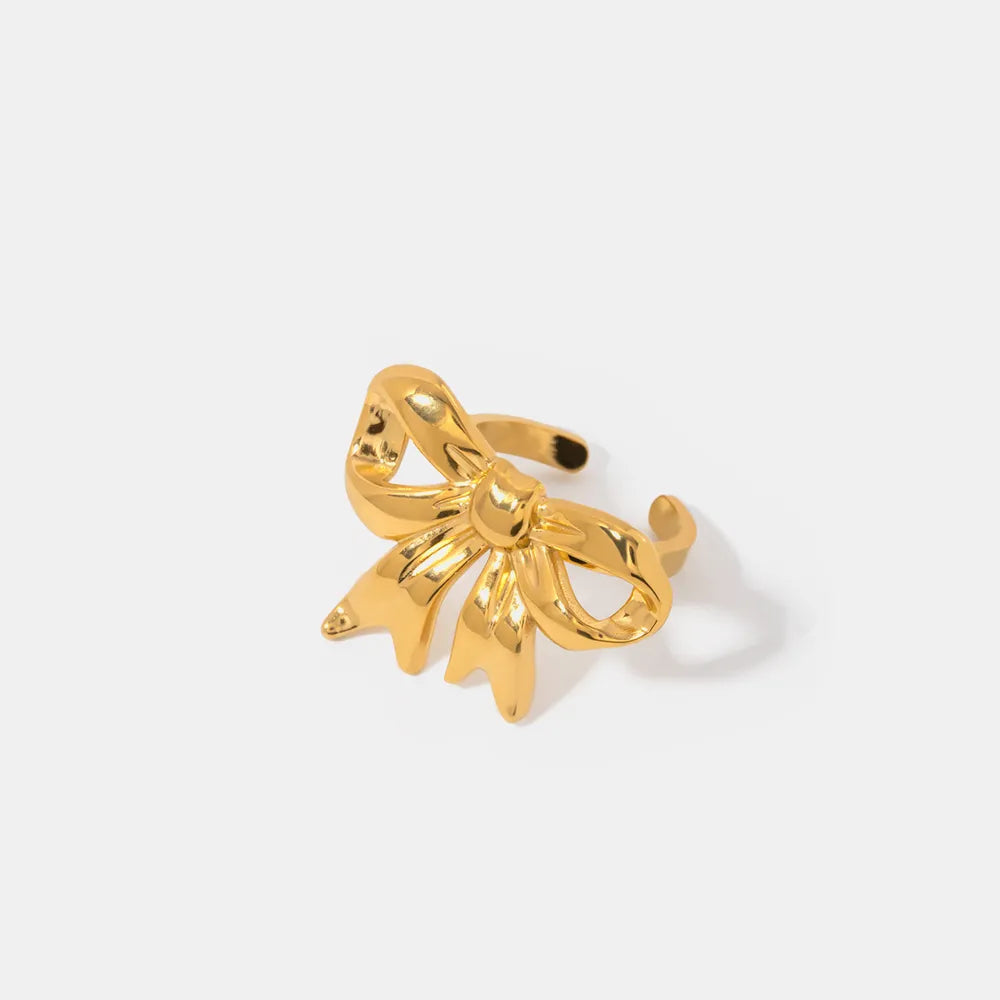 18K Gold-Plated Stainless Steel Bow Ring in Gold - women's ring