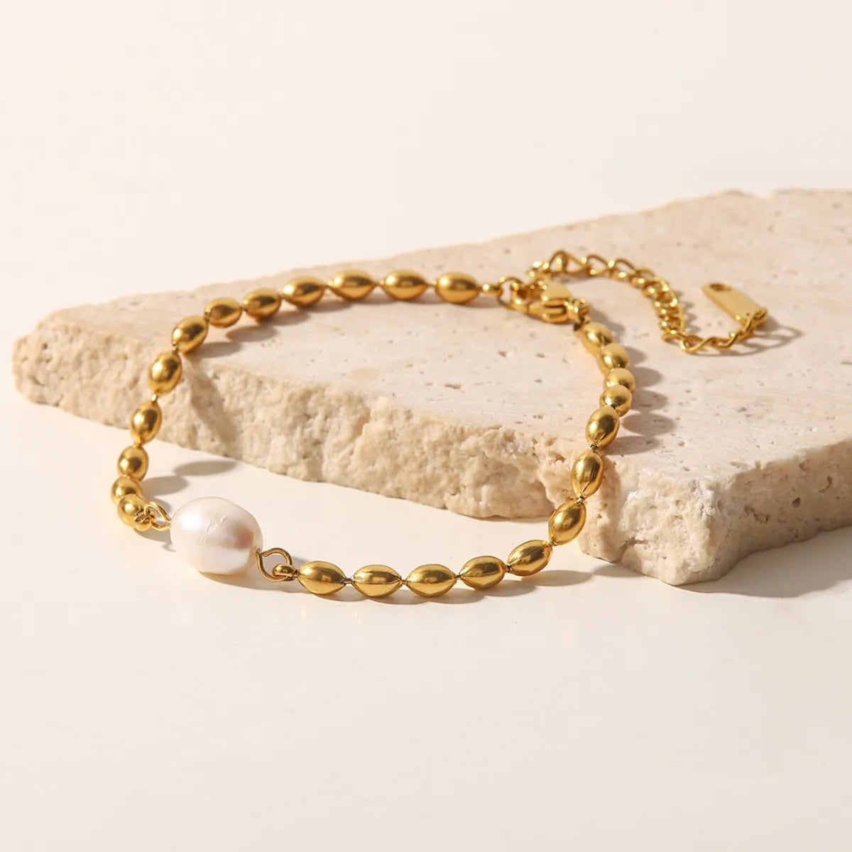 Pearl and Gold Chain Set with Necklace and Bracelet - alternate necklace view