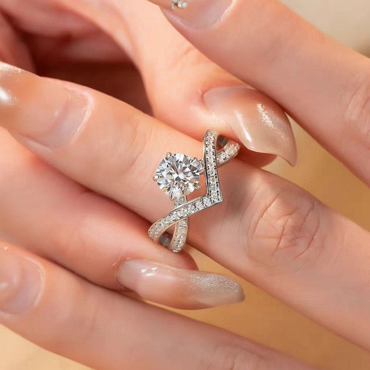 1 Carat Moissanite Sterling Silver Ring in Silver - women's ring